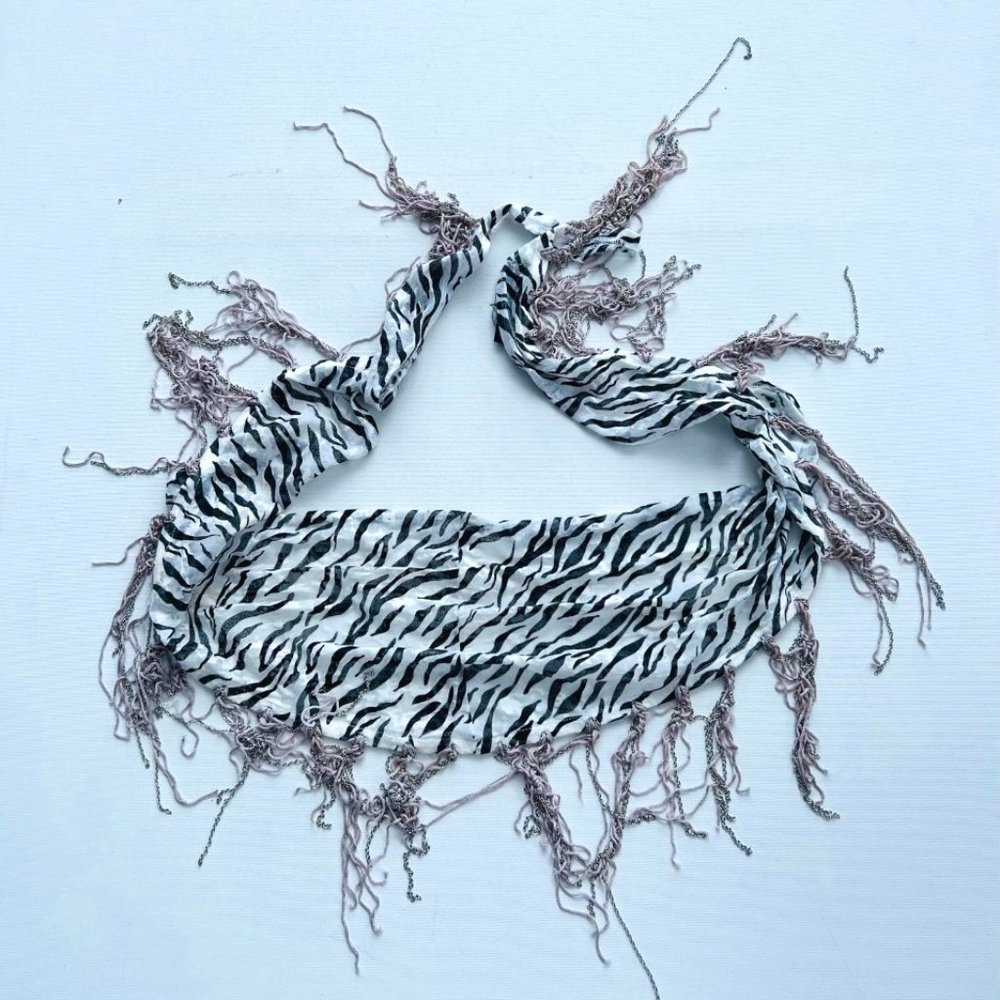 Buffalo Chain Fringe Scarf  Zebra Print